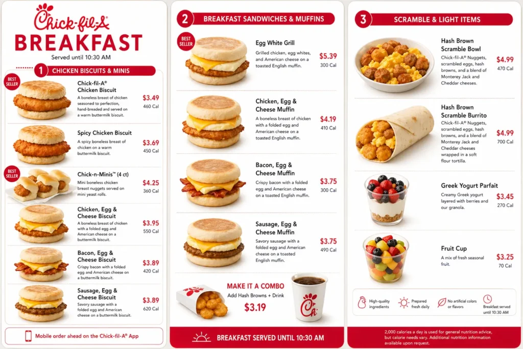 chick-fil-a breakfast menu card